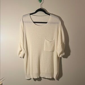 Lightweight Cream Knit Pocket Sweater - Women's